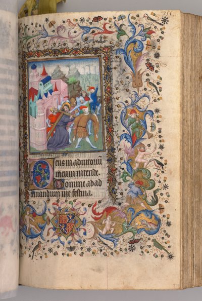 Getijdenboek van Karel de Edele, Koning van Navarra: fol. 170v, Christus Draagt het Kruis door Master of the Brussels Initials and Associates