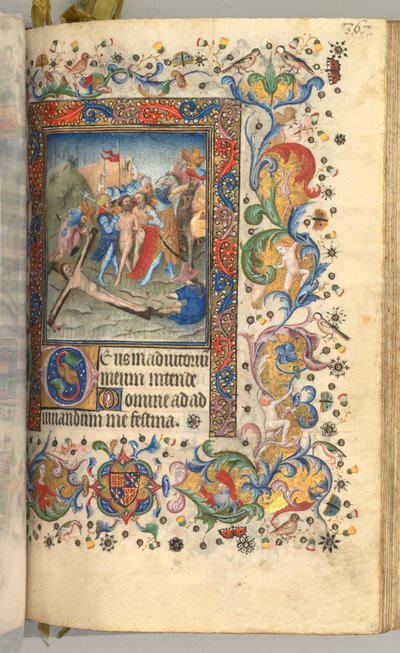 Getijdenboek van Karel de Edele, Koning van Navarra 1361-1425: fol. 179r, Christus aan het Kruis genageld, c. 1405 door Master of the Brussels Initials and Associates