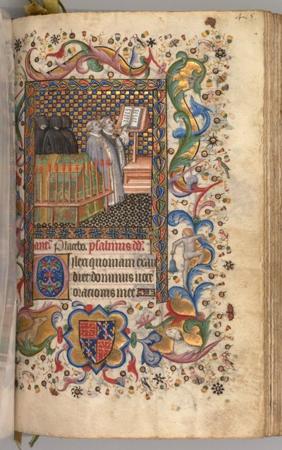 Getijdenboek van Karel de Edele, Koning van Navarra 1361-1425: fol. 202r, Dodenofficie, ca. 1405 door Master of the Brussels Initials and Associates