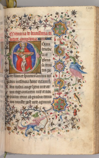 Getijdenboek van Karel de Edele, Koning van Navarra 1361-1425: fol. 259r, De Drie-eenheid, ca. 1405 door Master of the Brussels Initials and Associates