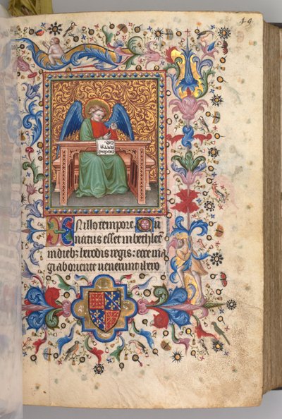 Getijdenboek van Charles de Edele, Koning van Navarra 1361-1425: fol. 25a, St. Matteüs, ca. 1405 door Master of the Brussels Initials and Associates