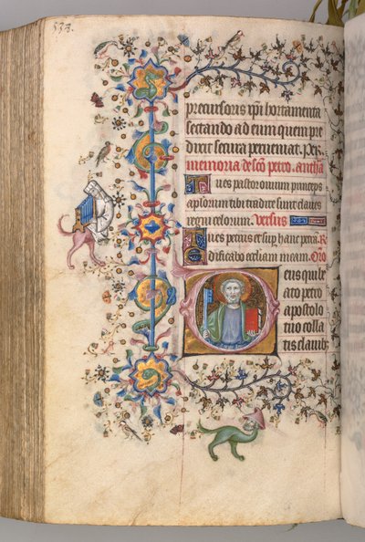 Getijdenboek van Karel de Edele, Koning van Navarra 1361-1425: fol. 263r, St. Peter, ca. 1405 door Master of the Brussels Initials and Associates