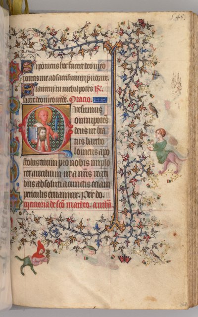 Getijdenboek van Karel de Edele, Koning van Navarra 1361-1425: fol. 267r, St. Bartholomeus, ca. 1405 door Master of the Brussels Initials and Associates