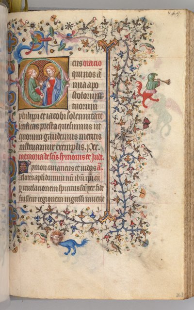 Getijdenboek van Karel de Edele, Koning van Navarra 1361-1425, fol. 269r, SS. Philip en James, c. 1405 door Master of the Brussels Initials and Associates