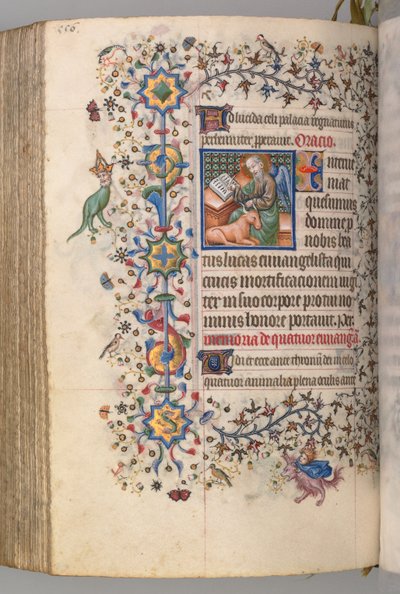 Getijdenboek van Karel de Edele, Koning van Navarra 1361-1425, fol. 272v, Sint Lucas, ca. 1405 door Master of the Brussels Initials and Associates