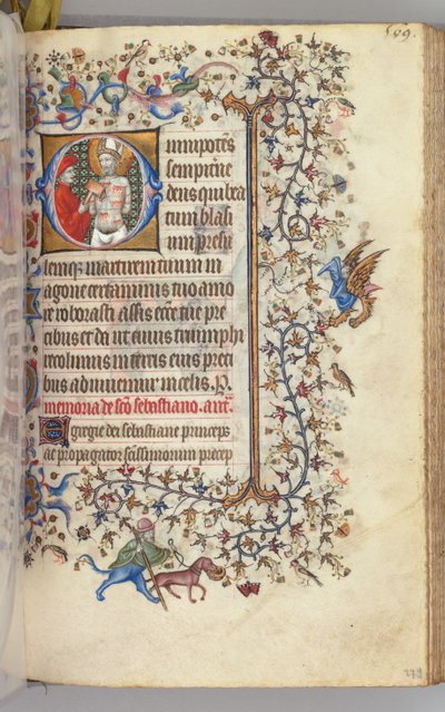 Getijdenboek van Charles de Edele, Koning van Navarra 1361-1425, fol. 279r, St. Basins, c. 1405 door Master of the Brussels Initials and Associates