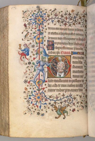 Getijdenboek van Karel de Edele, koning van Navarra 1361-1425, fol. 279v, St. Sebastiaan, ca. 1405 door Master of the Brussels Initials and Associates