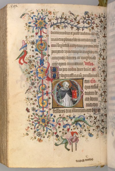 Getijdenboek van Karel de Edele, Koning van Navarra 1361-1425, fol. 290v, St. Dominicus, ca. 1405 door Master of the Brussels Initials and Associates
