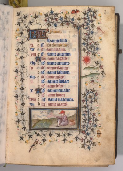 Getijdenboek van Karel de Edele, Koning van Navarra 1361-1425: fol. 2r, februari, ca. 1405 door Master of the Brussels Initials and Associates