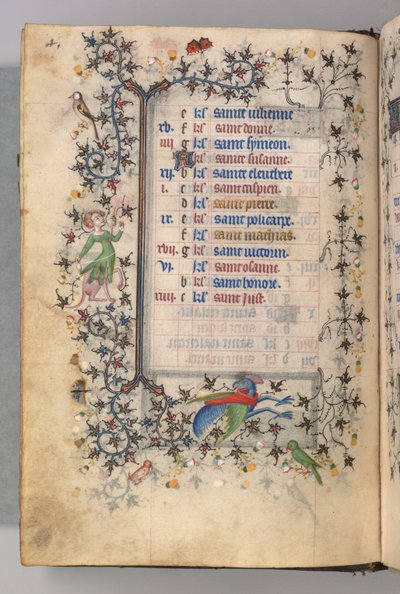 Getijdenboek van Karel de Edele, koning van Navarra 1361-1425: fol. 2v, februari, ca. 1405 door Master of the Brussels Initials and Associates