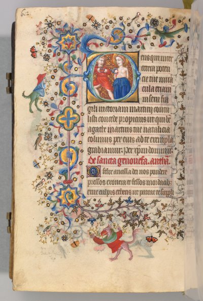Getijdenboek van Karel de Edele, Koning van Navarra 1361-1425, fol. 300v, St. Agatha, c. 1405 door Master of the Brussels Initials and Associates