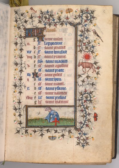 Getijdenboek van Karel de Edele, koning van Navarra 1361-1425: fol. 4r, april, ca. 1405 door Master of the Brussels Initials and Associates