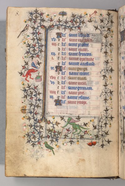 Getijdenboek van Karel de Edele, Koning van Navarra 1361-1425: fol. 4v, April, ca. 1405 door Master of the Brussels Initials and Associates