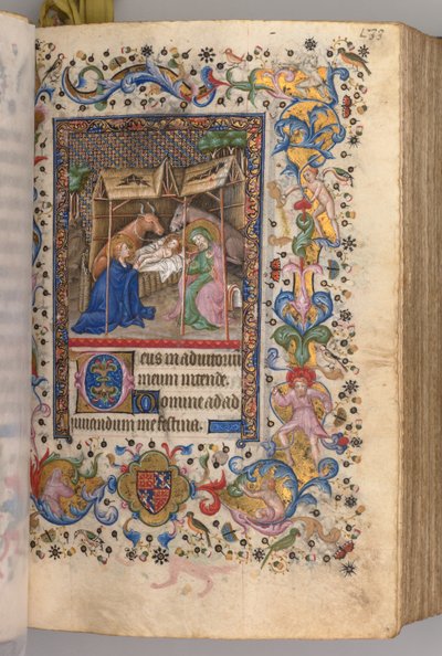 Uren van Karel de Edele, koning van Navarra 1361-1425: fol. 67r, Geboorte Prime, ca. 1405 door Master of the Brussels Initials and Associates