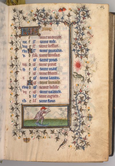 Getijdenboek van Karel de Edele, Koning van Navarra 1361-1425: fol. 6r, Juni, ca. 1405 door Master of the Brussels Initials and Associates