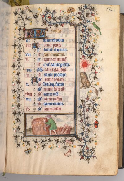 Getijdenboek van Karel de Edele, koning van Navarra 1361-1425: fol. 7r, juli, ca. 1405 door Master of the Brussels Initials and Associates