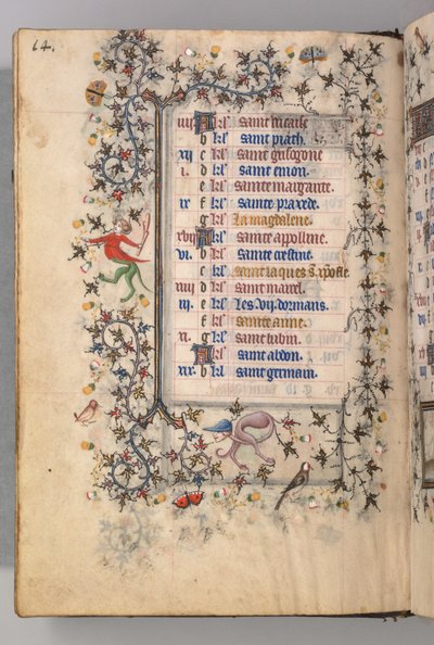 Getijdenboek van Karel de Edele, Koning van Navarra 1361-1425: fol. 7v, Juli, ca. 1405 door Master of the Brussels Initials and Associates