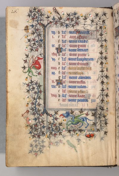 Uren van Karel de Edele, Koning van Navarra 1361-1425: fol. 8v, Augustus, ca. 1405 door Master of the Brussels Initials and Associates