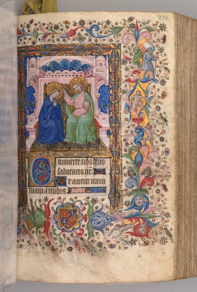 Getijdenboek van Karel de Edele, Koning van Navarra 1361-1425: fol. 96r, Kroning van de Maagd door Master of the Brussels Initials and Associates