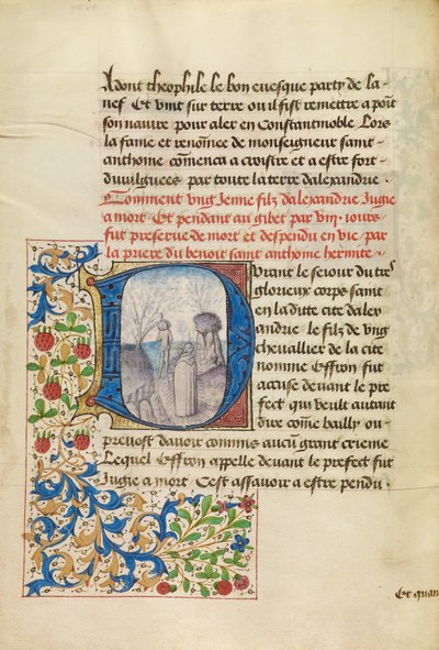 Beginletter D: Sint Antonius die een dode man opricht door Master of the Brussels Romuléon