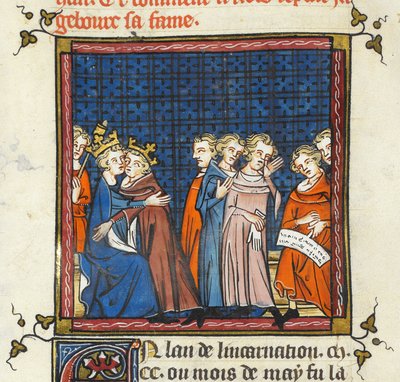 Philip Augustus en koning Jan van Engeland sluiten vrede, illustratie uit 