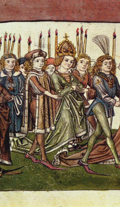 Koningin Elizabeth van Luxemburg. Detail uit de geïllustreerde kroniek van Richental, ca. 1440 door Master of the Chronicle of the