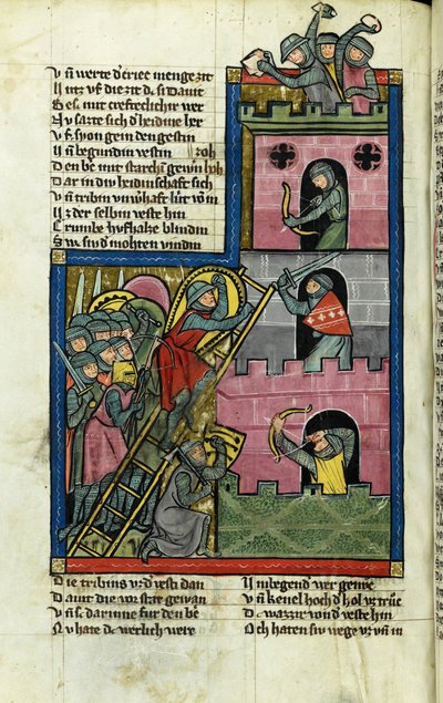 Het innemen van een kasteel in Jeruzalem uit de Wereldkroniek Weltchronik door Rudolf von Ems door Master of the Chronicle of the