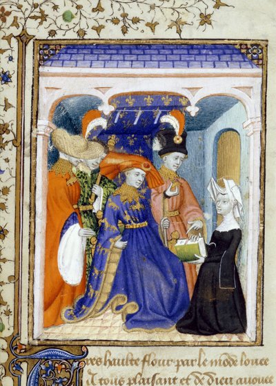 Christine de Pisan presenteert haar boek aan Louis van Orleans, illustratie uit de 