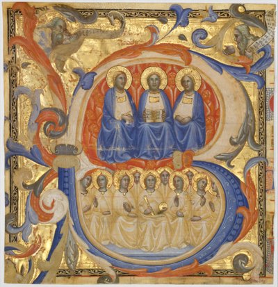 De Drie-eenheid in een Initiaal B, waarschijnlijk 1387 door Master of the Codex Rossiano