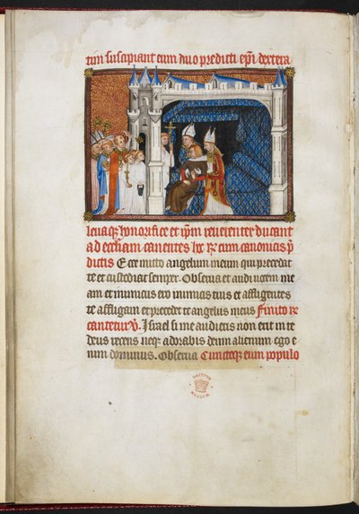 De Bisschoppen van Reims en Beauvais tillen de Koning op van de thalamus (uit 