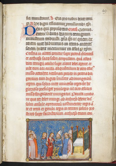 De aartsbisschop van Reims die het tuniek van de koning losmaakt, uit 