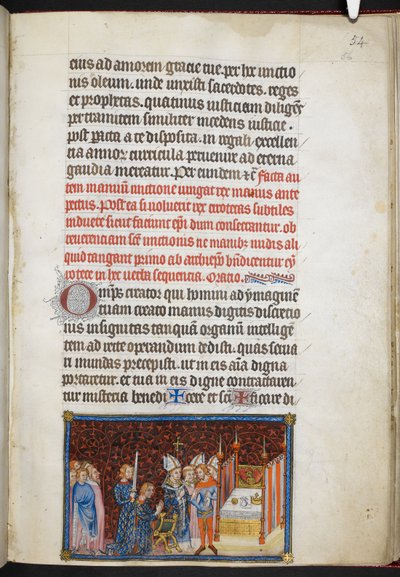 De Aartsbisschop van Reims zegent de handschoenen van de Koning (uit 