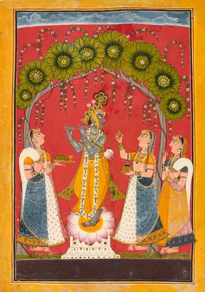 Krishna fluitend, folio uit een Dasavatar-serie, ca. 1730 door Master of the Court of Mankot