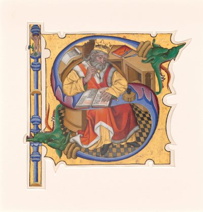 Initiaal S met Koning David als Schrijver door Master of the Cypresses