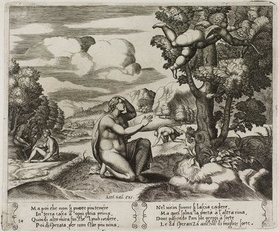 Cupido vlucht voor Psyche door Master of the Die