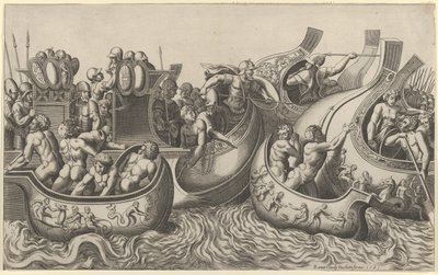 Speculum Romanae Magnificentiae: Zeeslag, 16e eeuw door Master of the Die