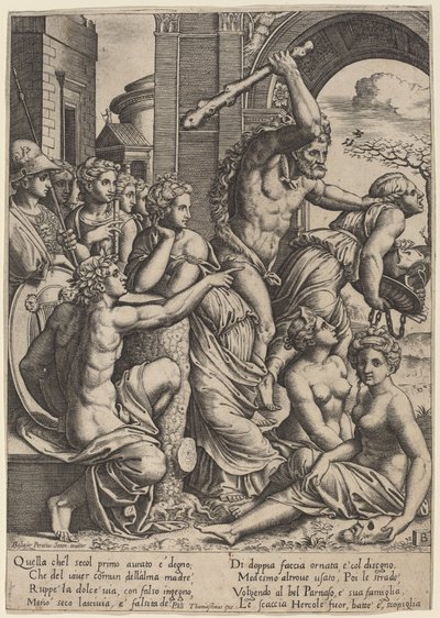 Afgunst Verdreven uit de Tempel van de Muzen door Master of the Die after Baldassare Peruzzi