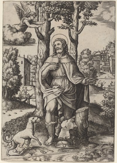 Sint Rochus door Master of the Die after Follower of Raphael