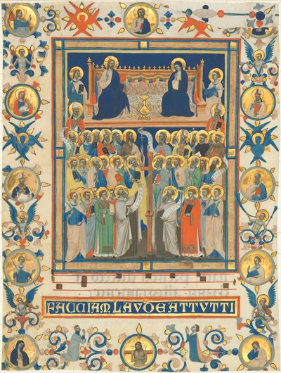 Christus en de Maagd Enthroned met Veertig Heiligen door Master of the Dominican Effigies