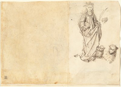 Sint Agnes (verso) door Master of the Drapery Studies after Martin Schongauer