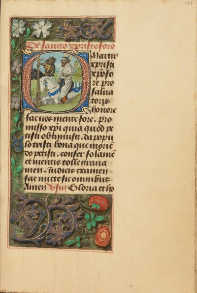 Initialen O: Sint-Christoffel door Master of the Dresden Prayer Book
