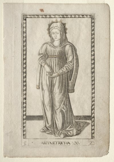Rekenkunde uit de Tarocchi, serie C: Vrije Kunsten, #25, voor 1467 door Master of the E Series Tarocchi