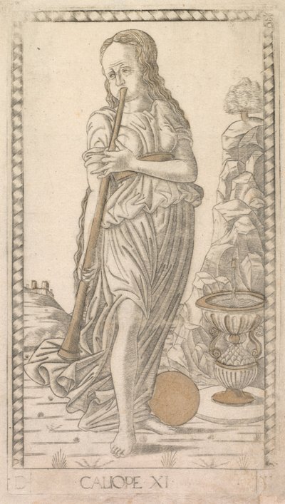 Calliope uit de Tarocchi-serie D: Apollo en de Muzen, #11, voor 1467 door Master of the E Series Tarocchi