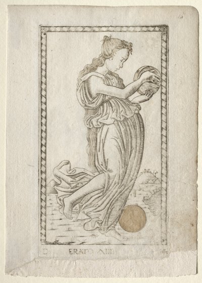 Erato lyrische en liefdespoëzie uit de Tarocchi-serie D..., voor 1467 door Master of the E Series Tarocchi