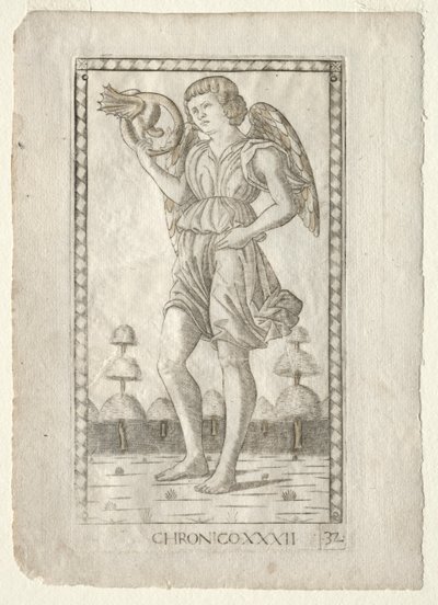 Genius van de Tijd uit de Tarocchi, serie B: Kosmische Principes & Deugden, #32, voor 1467 door Master of the E Series Tarocchi