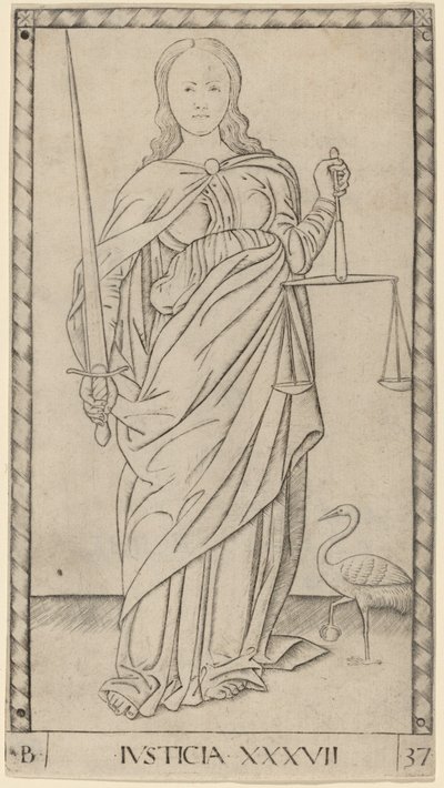 Justicia (Gerechtigheid) door Master of the E Series Tarocchi