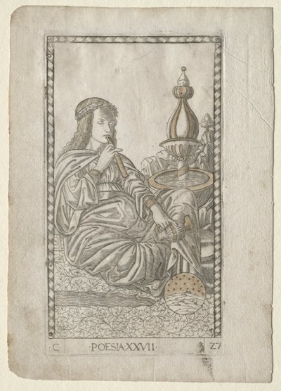 Poëzie uit de Tarocchi, serie C: Vrije Kunsten, #27, voor 1467 door Master of the E Series Tarocchi
