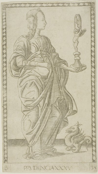 Voorzichtigheid, plaat 35 uit Genii en Deugden door Master of the E Series Tarocchi