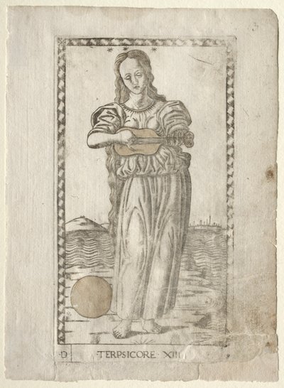 Terpsichore dans en zang uit de Tarocchi-serie, voor 1467 door Master of the E Series Tarocchi