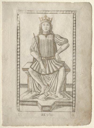 De koning uit de Tarocchi, serie E: Condities van de mens, #8, voor 1467 door Master of the E Series Tarocchi